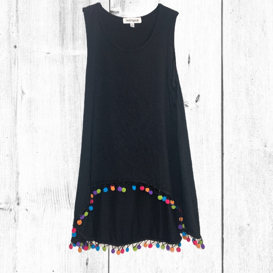 Intrigue | Pompom Fringe High Low Sleeveless Top